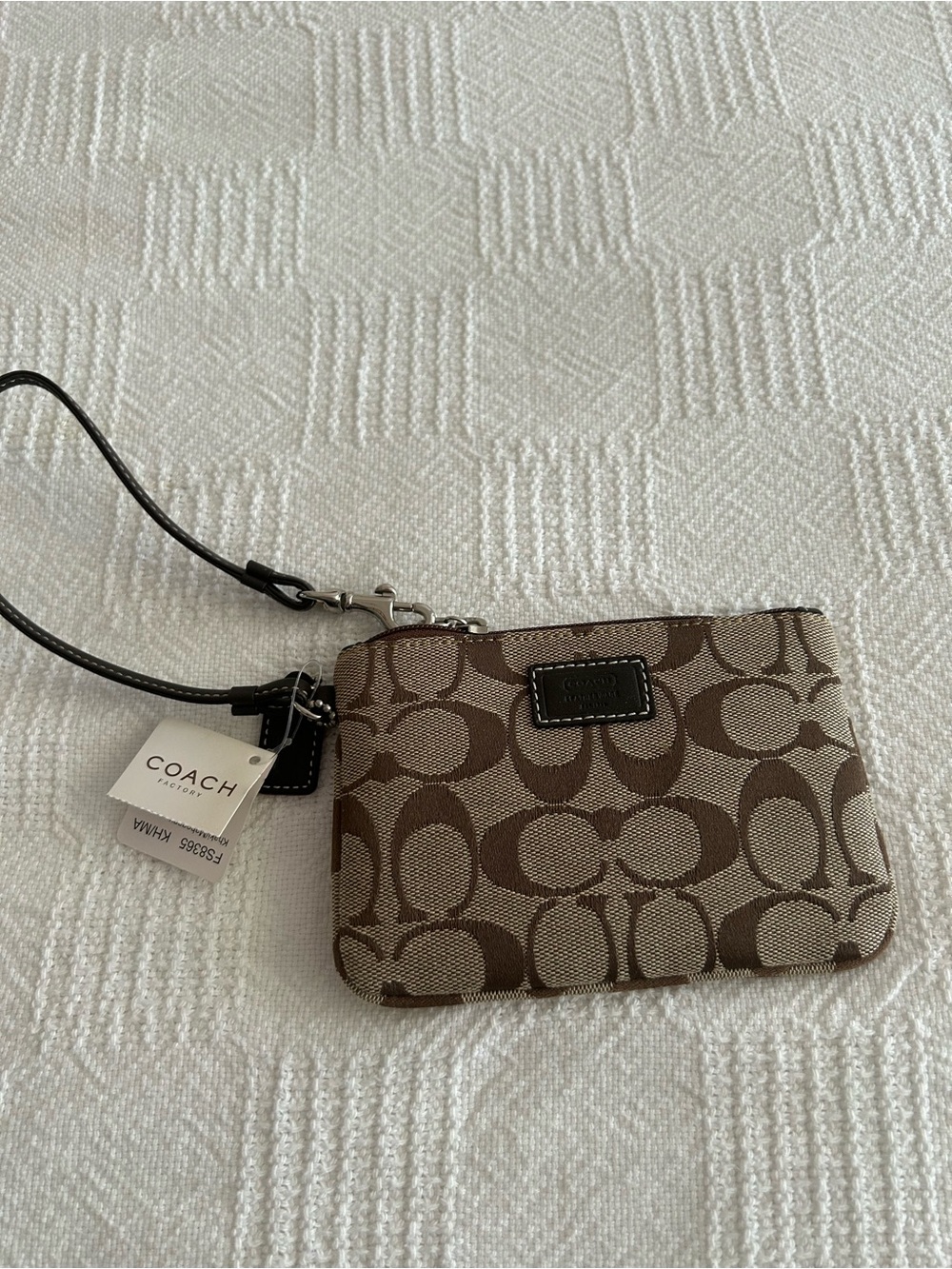Coach Brown/Tan Signature Canvas Wristlet with Leather Strap